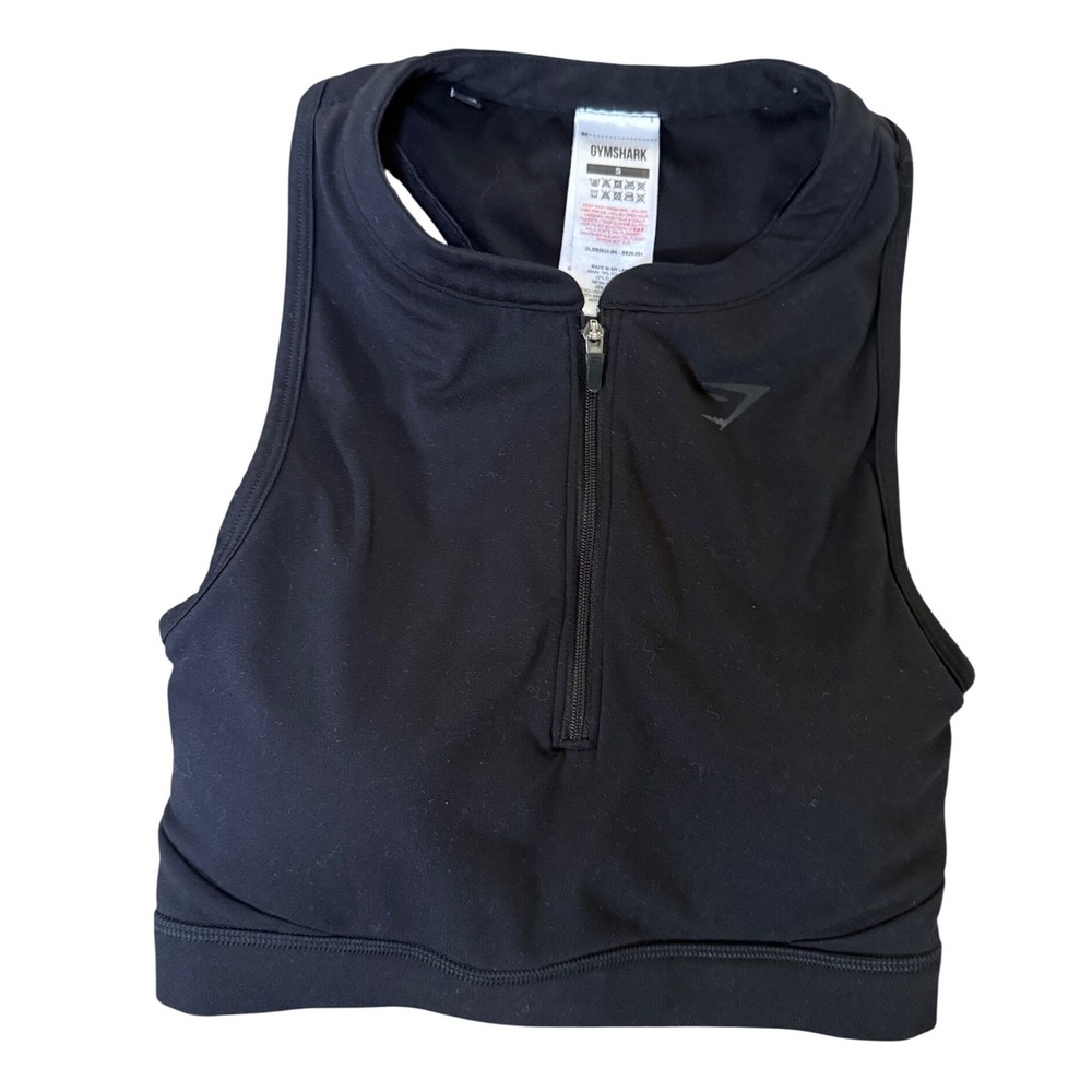 Gymshark Womens Black Quarter Zip High Neck Sports Bra GLSB5024-BK Size S